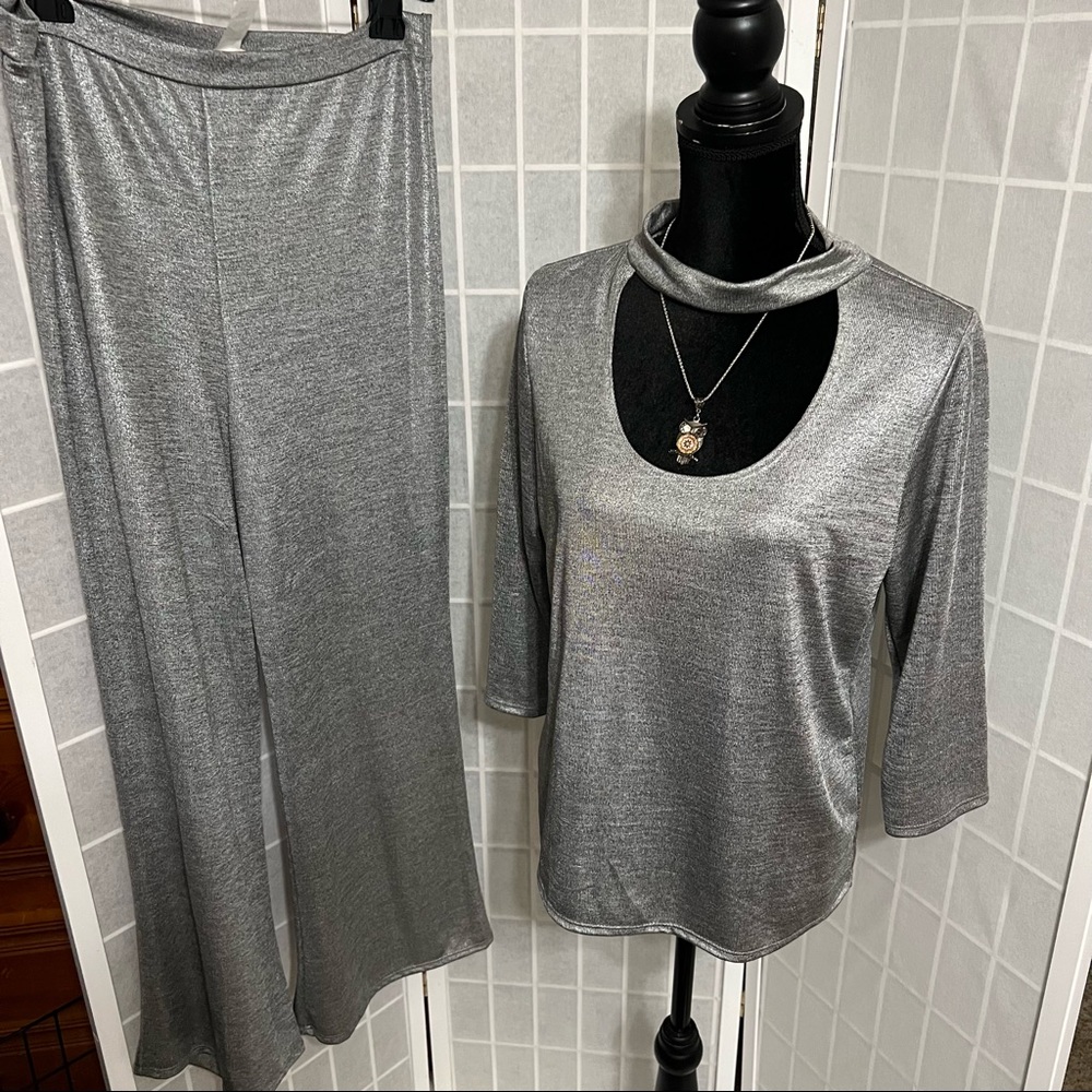 Silver Shimmery 2 Piece Pant Set